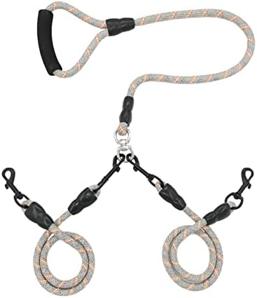 Heavy Two Way Dog Leash,2 Dog Leash Reflective Detachable 360° Swivel No Tangle,with Soft Padded Handle, for Walking and Training Two Small Medium Large Dog Walking(Grey, L/40-150 ibs)
