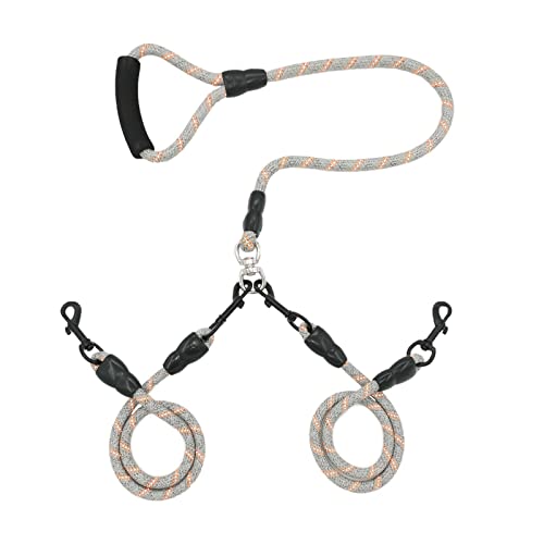 Heavy Two Way Dog Leash,2 Dog Leash Reflective Detachable 360° Swivel No Tangle,With Soft Padded Handle, For Walking And Training Two Small Medium Large Dog Walking(Grey, L/40-150 Ibs) #TOP18