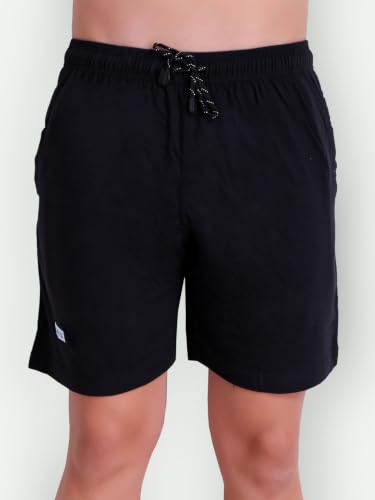Image of T.T. Cotton Blend Shorts for Men | Regular Fit | Elasticated & Zipper | 2 Sided Pockets & 1 Back Pocket | Solid | Above Knee Length Bermuda Short | Ideal for Casual Outings
