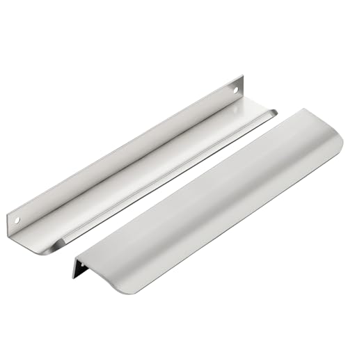 Image of Brushed Nickel Cabinet Handles Finger Edge Pulls 7.8 Inch CC 8 Pack | Low-Profile Finger Grip, Cabinet Door Edge Mount, Smooth Handle Shape, 5.9 Inch (150mm), For Drawers, Cupboards, Kitchen