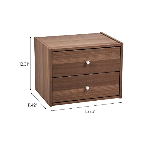Image of IRIS USA 2-Drawer Modular Wood Stacking Storage Box, for Office Closet and Nightstand, Easy Assembly, Stacking Storage Boxes, Walnut