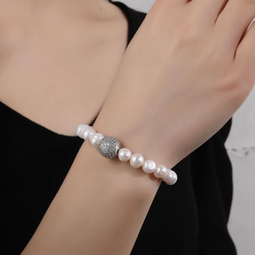 ZVVBOO Freshwater Cultured Pearl Stretch Bracelet For Women Trendy CZ Charm Bracelets Fine Party Jewelry Gifts3