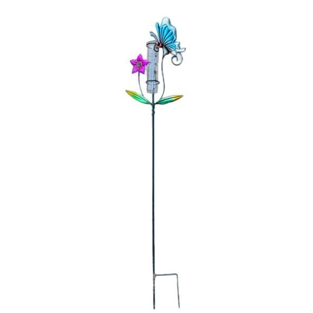 Jnchdghwa Metal Rain Gauge Butterfly Style 6 Inch Outdoor Rain Measurement Gauge with Stake Large Color Digital Display
