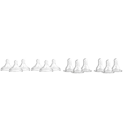 Dr. Brown's Natural Flow Level 2 - Pezón de silicona para biberón de cuello ancho, flujo medio, 9.8 ft+ y nivel de flujo natural 2 Boquilla estrecha