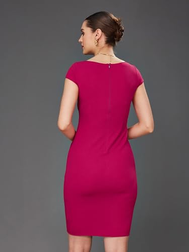 Image of Miss Chase Women's Comfortable Round Neck Sleeveless Striped Midi Bodycon Dress with Zipper