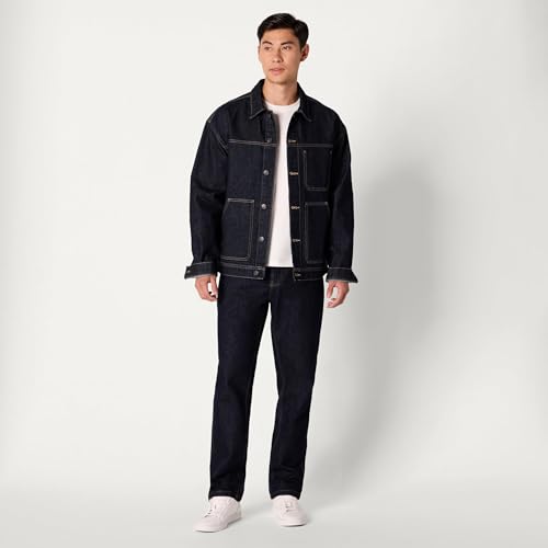 Image of Amazon Essentials Men's Heavyweight Rigid Denim Relaxed-Fit Utility Jacket with Pockets, Shank Button Closure