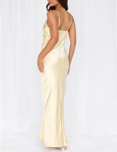 Image of Formal Satin Silk Spaghetti Strap Maxi Dresses for Women Wedding Guest