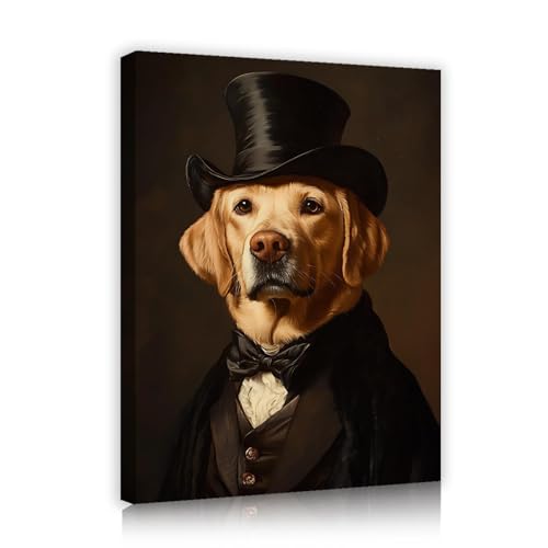 Décoration salle de bain avec cette toile de chien en costume chic