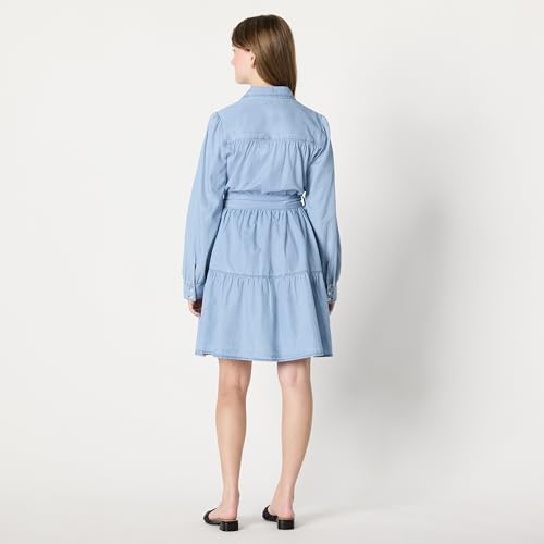 Image of Amazon Essentials Women's Regular-Fit Denim Chambray Long-Sleeve Dress
