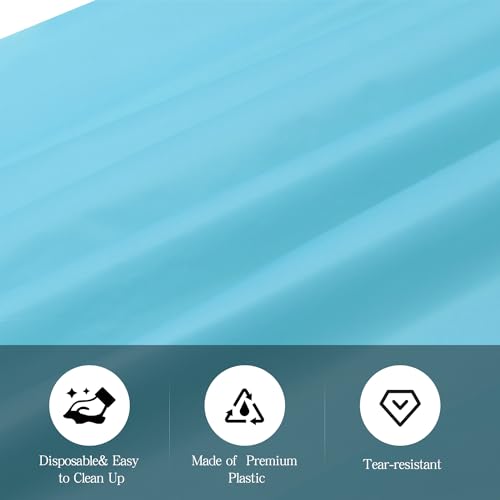 Image of tujol Light Blue 6 Pack Plastic Table Cloth 54 inch x 108 inch, Disposable Tablecloths Rectangle Table Cover, Plastic Tablecloths for Parties