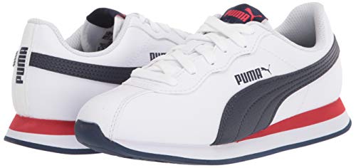 Image of PUMA unisex child Turin Sneaker, Puma White-peacoat-high Risk Red, 6 Toddler US