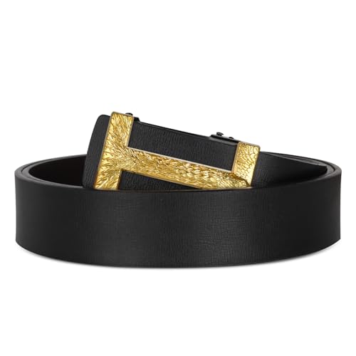 Image of Aurolran Men&Womens Leather Dress Belt Business Automatic Buckle Belt Color-Black Silver Gold