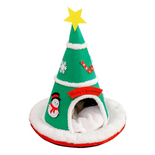 猫用 テント ベッド - クリスマスツリー 暖か 取り外し可能 パッド 付き | 猫用ハウス 小型犬用ベッド,子犬 子猫 小型犬用 ホームデコレ 寝室 バルコニー パーティー 冬 休日 アパート向け