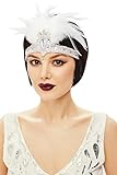 BABEYOND 1920s Flapper Headpiece 20s Carnival Feather Headband Crystal Beaded Great Gatsby Hairband 1920s Flapper Gatsby Hair Accessories (white)