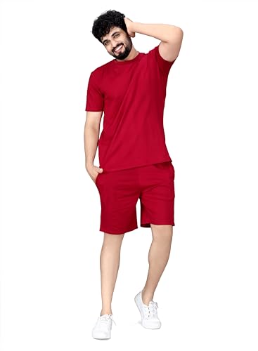 Image of ELLITI Cotton Blend Solid Casual Round Neck Half Sleeve Oversized Co-ord Set Men's, Pyjama Set, Sleepwear Loungewear T-Shirt and Shorts Combo for Men, Night Wear for Men, Night Suit for Men's