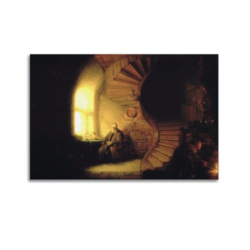 Rembrandt Harmenszoon Van Rijn Artwork (filósofo en meditación) Póster decorativo para pared, lienzo de pergamino, cuadro de pintura para sala de estar, decoración del hogar, 20 x 30 cm