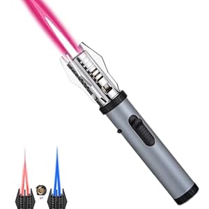 Jetflamme Feuerzeug Gas Nachfüllbar Sturmfeuerzeug, Einstellbare Flamme Winddicht Langes Stabfeuerzeug Geschenk für Männer, Jet Feuerzeug für Kerzen, Grill, Küche, Camping (ohne Gas) (Silber)