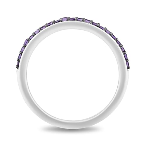 Jewelili Enchanted Disney Fine Jewelry 14K Rose Gold over Sterling Silver with 1/20 CTTW Diamond and Amethyst Rapunzel Duo Stack Ring4