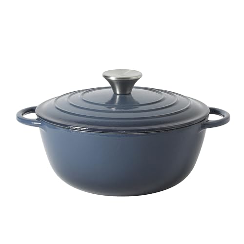 Image of Gibson Home Addlestone 2.65 Qt Enameled Cast Iron Dutch Oven Pot with Lid - Round, Oven Safe to 500F, Ideal for Bread Baking & Stews - Gradient Navy Blue