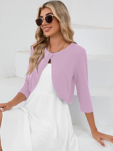 Image of Heymoments Women's 3 /4 Sleeve Casual Shrugs Lightweight Open Front Cropped Cardigan for Dresses