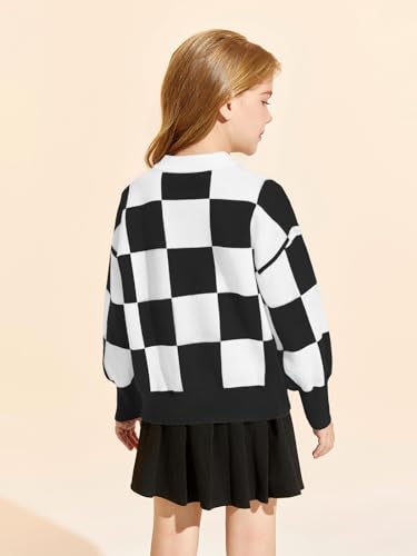 Image of Girls Sweaters Kids Fashion Plaid Mock Neck Pullover Sweater Tops 5-14 Years