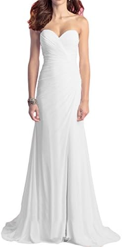 OYISHA Women's Strapless Beach Wedding Dresses Chiffon Slit Bridal Gown WD009 White 4