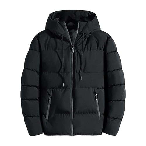 Chaqueta de plumón con capucha para hombre - Abrigo térmico de invierno tipo puffer, chaqueta gruesa y cálida de manga larga para esquí al aire libre con bolsillos con cremallera, abrigos acolchados