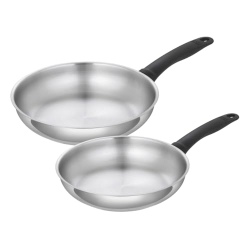 Kuhn Rikon Sartenes clásicas de acero inoxidable sin revestimiento para horno (juego de 2) con mango de baquelita que se mantiene fría, 24 cm y 28 cm. Sartén apta para inducción. Sartén apta para