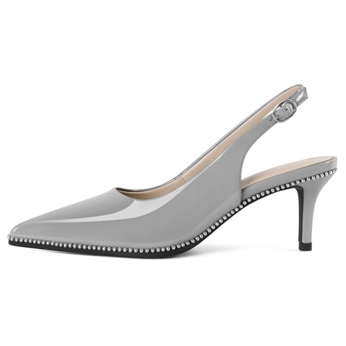 Image of YODEKS Slingback Heels for Women Pointy Toe Beaded Heels Close Toe Kitten Heel Pumps 2.5 Inch Stiletto Pumps Wedding Party Dressy Shoes