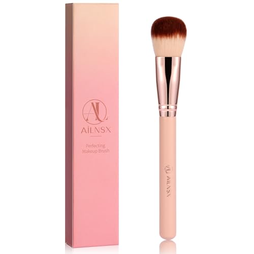 Image of Makeup Brush, Large Face Makeup Brush for Foundation, Powder, Blush, Bronzer and Contour, Soft Dense Synthetic Bristles, Rounded Perfecting Brush with Pink Handle and Rose Gold Ferrule