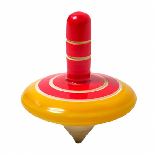Image of Wooden Spinning Top for Kids, Traditional Handmade Toy, Red and Yellow, Montessori Educational Toy, Birthday Gift for Boys and Girls