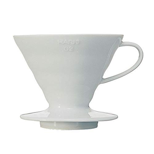 Hario V60 Ceramic V-Shaped Cone Coffee Dripper with Heat Retention,300 Millilitres, White, Size 02, 2 - White - Size 02 - A