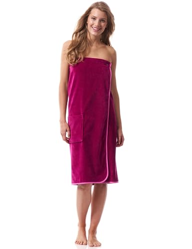 Morgenstern Sauna Towel Robe Women Wrap Around Dark Pink with Elasticated Back One Size, Fuchsia - Image 2