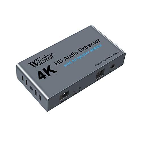 Wiistar 4K HDMI Audio Extractor & Splitter 1x2, Supports 4K60Hz, Compatible with PS4, Xbox, Blu-ray, HDTV, Projector