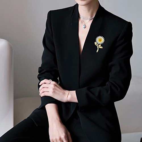 Image of Enamel Daisy Flowr Brooch Pin,Cute Sun Flower Suit Lapel Pin Plant Gladdon Flower Coat Pin Clothes Accessories Wedding Party Jewelry for Women Girl