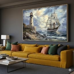 Paysage océanique ciel avec mouettes tableau toile déco maritime murale