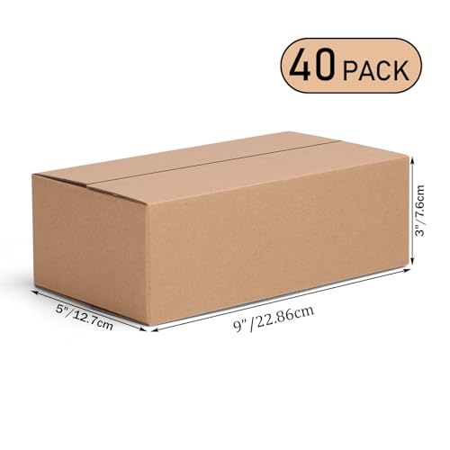 Image of 9x5x3 Shipping Boxes Set of 40, Brown Kraft Corrugated Cardboard Small Boxes Mailers for Business Packaging