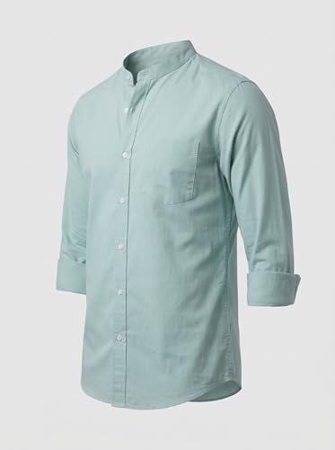 Image of Amazon Brand - INKAST Men's Cotton Blend Plain Solid Casual Shirt | Mandarin Collar | Full Sleeves | Regular Straight Fit | Office & Daily Casual Wear