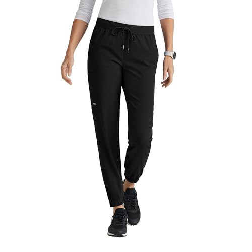 BARCO Grey’s Anatomy Spandex Stretch Direct Dash Scrub Jogger for Women – Black, 5-Pocket Mid-Rise Scrub Pants w/Spandex Stretch, Wrinkle Release & Soil Release Fabric – Medium, Regular Fit