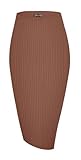 Urban CoCo Elastic Skinny High Waist Solid Ribbed Knit Office Pencil Skirt (Brown, M)