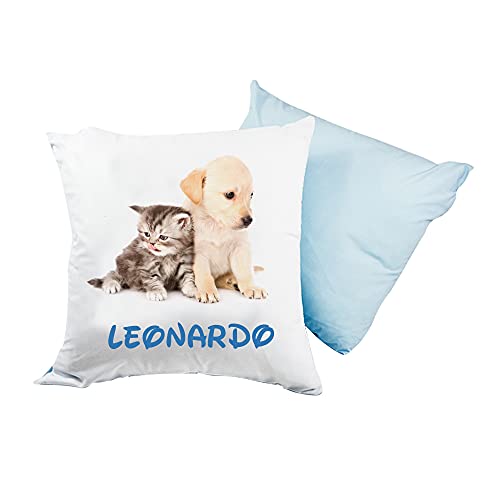 Cojín personalizado con nombre, 40 x 40 cm, desenfundable y lavable con suave relleno - Idea regalo para cumpleaños, Navidad (pareja CA_GT azul)