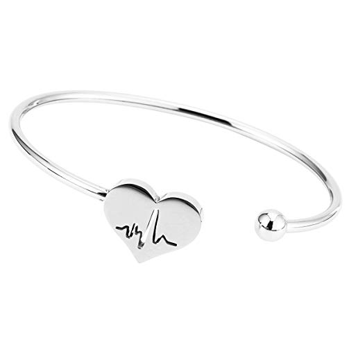 Reebooor Nurse Bracelet,Heart Beat Bracelet, Stethoscope  Necklace Jewelry,Nursery Graduation Gift, Hospital Nurse Doctor Gifts (Bangle Silver) #TOP3