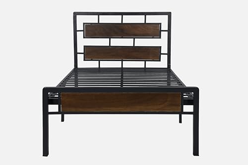 Image of Zeek Metal Extra Single Size Bed Without Storage | Wrought Iron Cot with Headboard & Footboard| Sturdy Powder Coated Platform Bed Extra Single Size Cot for Bedroom (Zeek Black)
