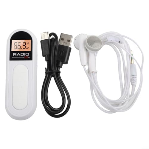 Glomc Radio FM compacta, con pantalla LCD retroiluminada, portátil para mini receptor AM/FM en ABS, conector de auriculares de 3.5 mm, para acampar al aire libre, trotar, caminar, incluye auriculares