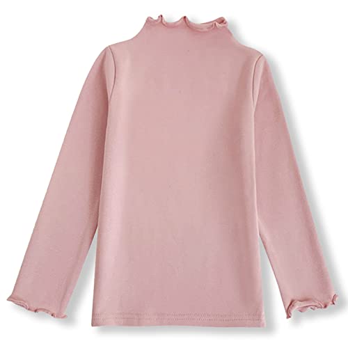 Image of Girls Lettuce Edge Trim Mock Neck Long Sleeve Slim Fit T-Shirt Tops Lightweight Knit Tee