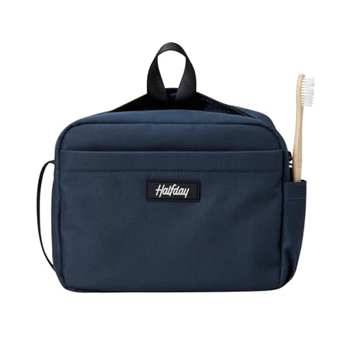 Halfday Sidecar Toiletry Bag | Travel Organizer for Men & Women with Waterproof Pouch, Mesh Pockets, Toothbrush Holder, Hanging Loop (Lightweight, Durable, Water-Resistant), Marine