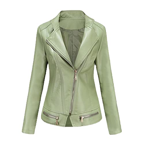 Veste en cuir pour femme avec revers zippés et coupe slim
