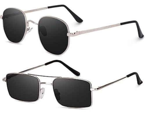 Image of IFLASH Small Octagonal Sunglasses for Women Men Classic Retro Metal Frame Polygon Sun Glasses UV400 Protection Pack of 2
