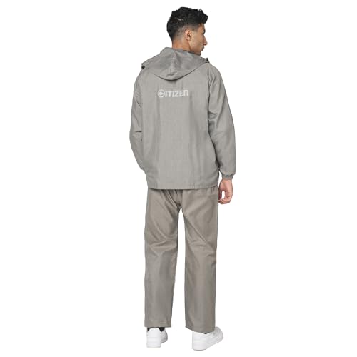 Image of Citizen Hooded Raincoat for Men Women Waterproof for Bike Riders 2T Slub Fabric Lightweight Stylish Sealed Hood, Large Pockets, Heavy-Duty Zippers Rainwear with Carry Pouch-CR014
