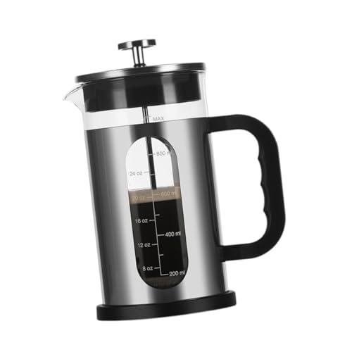 Llazsybz Cafetera Francesa con Filtro Tetera de Vidrio Borosilicato Resistente Al Jarra de Café Espresso Y Té con Diseño Elegante en Acero Inoxidable Ade, Plata
